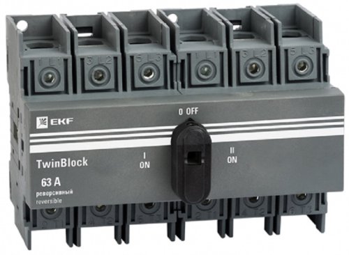 Рубильник реверсивный EKF PROxima TwinBlock 3п 63А с ручкой фото Рубильник реверсивный EKF PROxima TwinBlock 3п 63А с ручкой картинка